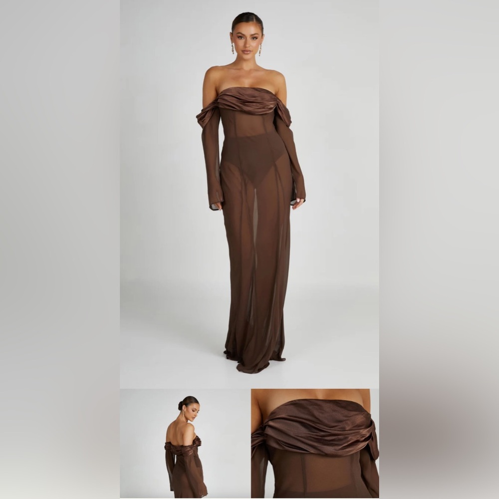 Elegant Brown Off-Shoulder Dress